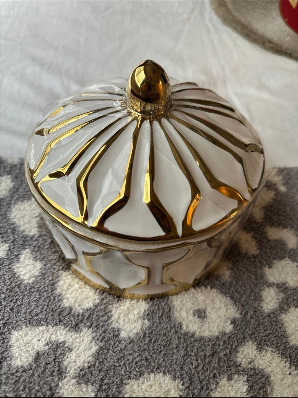 Elegant White and Gold Decorative Trinket Jar - Home Accents Decor